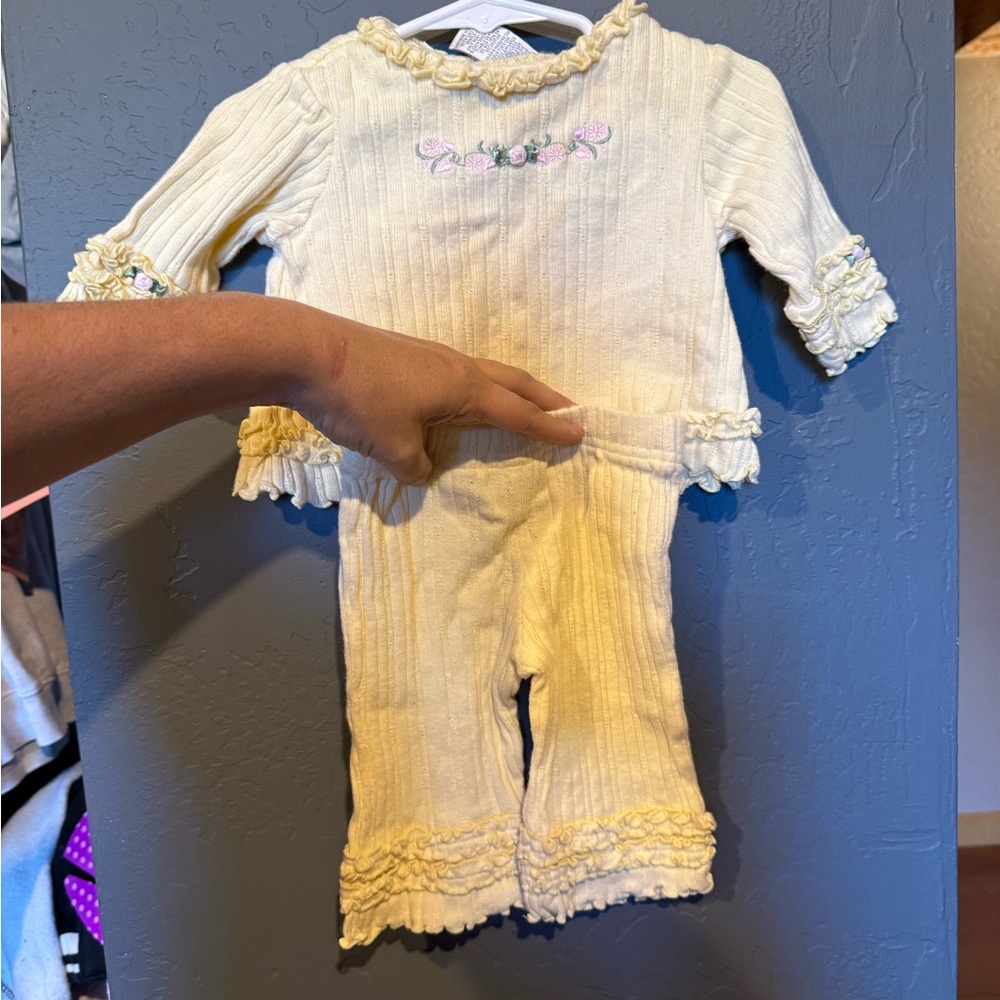 Miniwear Yellow Baby Outfit with Floral Embroidery vintage